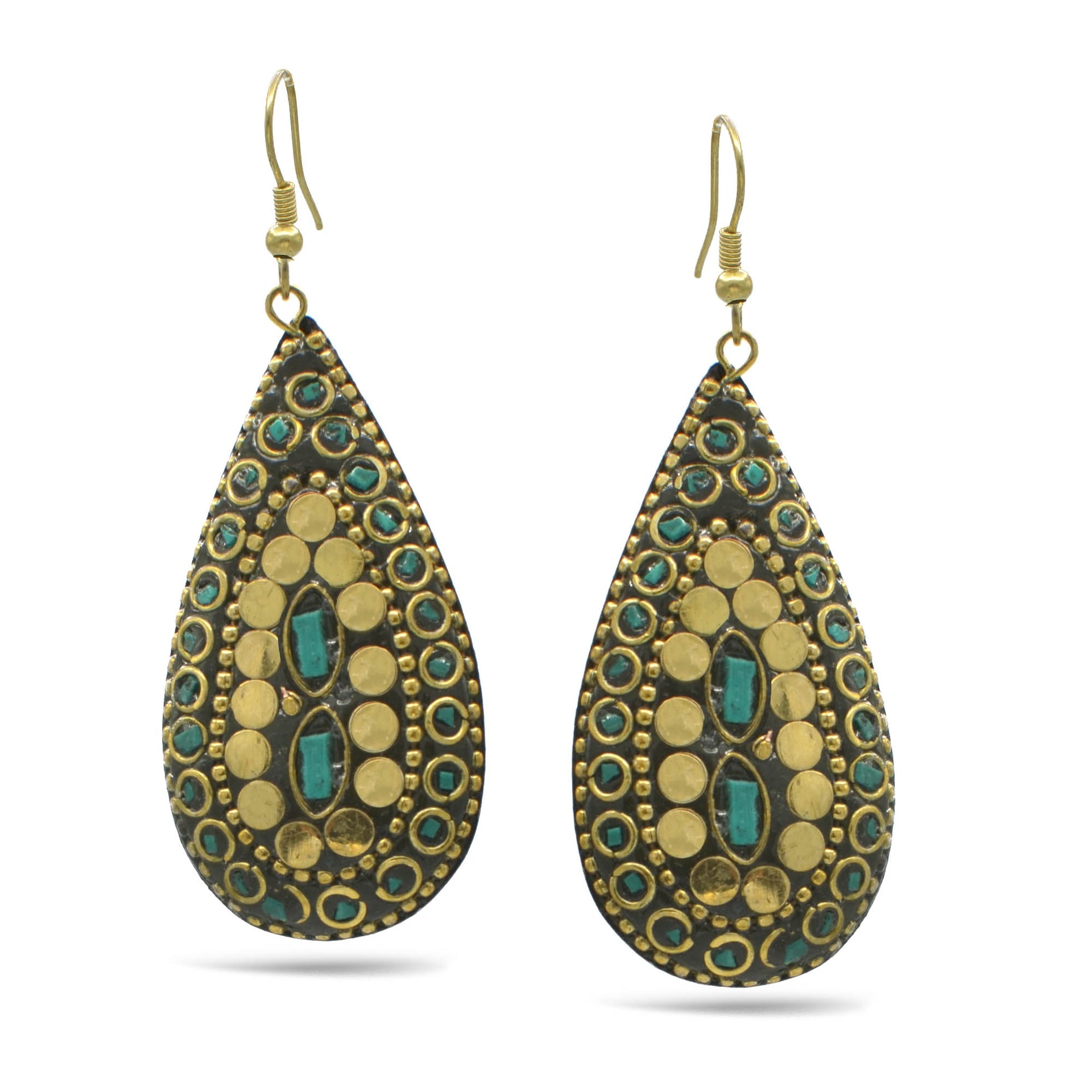 GOLD TURQUOISE TEARDROP EARRINGS # FWNK-2109-83-ER