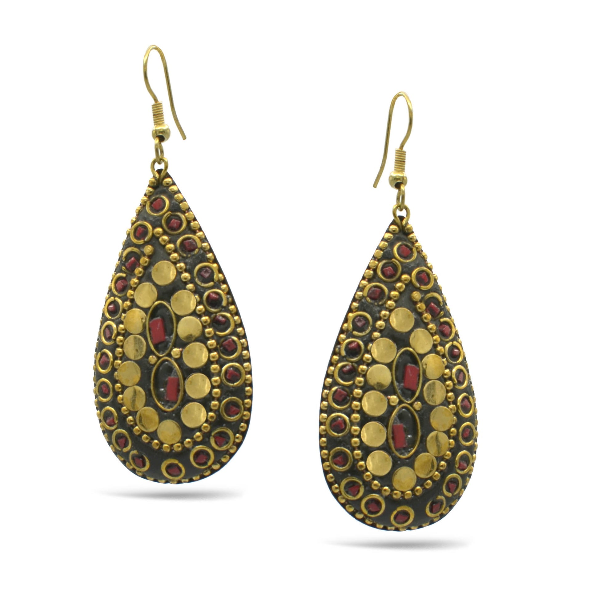 GOLD RED TEAR DROP EARRINGS # FWNK-2109-84-ER