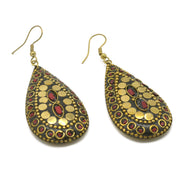 GOLD RED TEAR DROP EARRINGS # FWNK-2109-84-ER