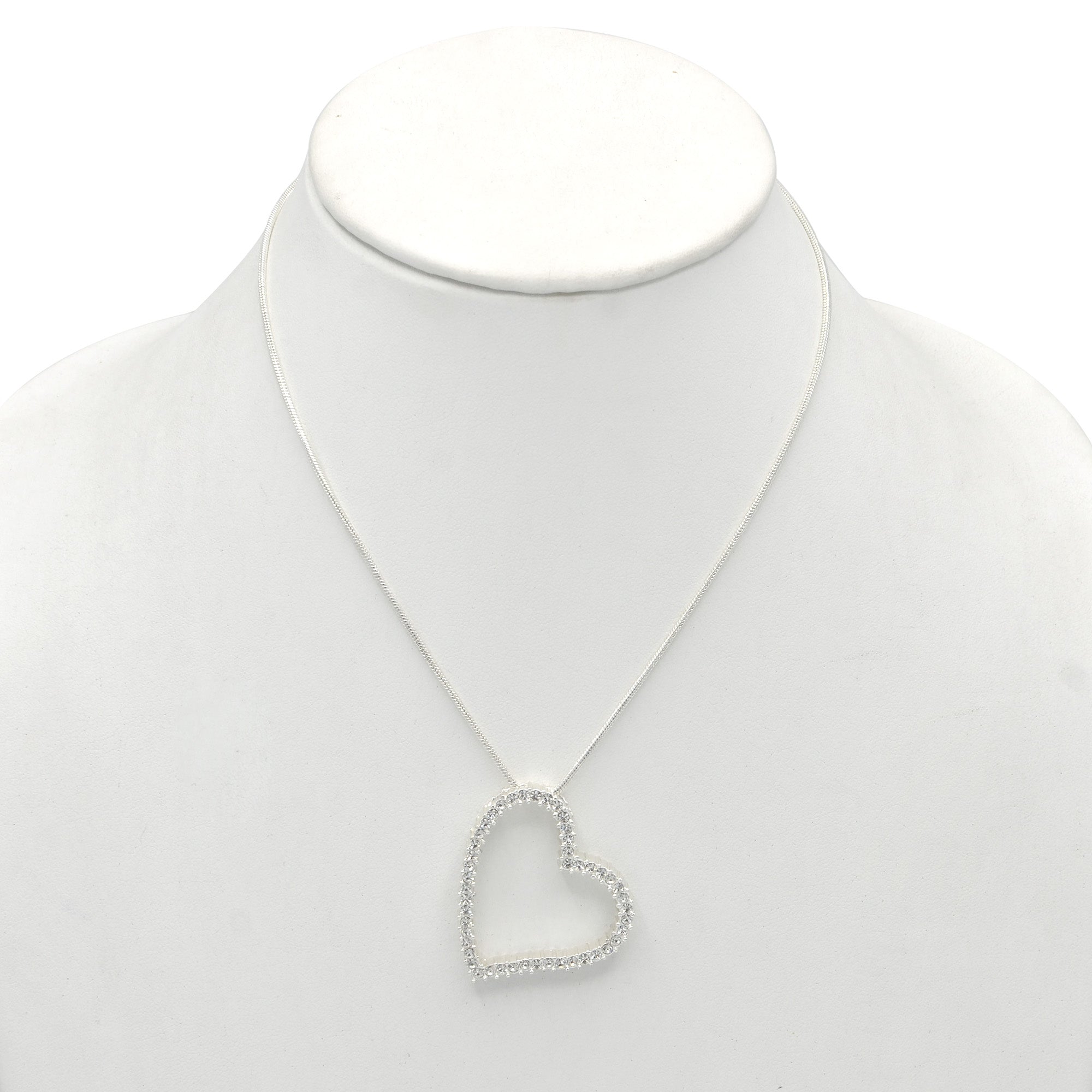 SILVER RHINESTONE HEART NECKLACE # HNN2013L-SIL/CRY