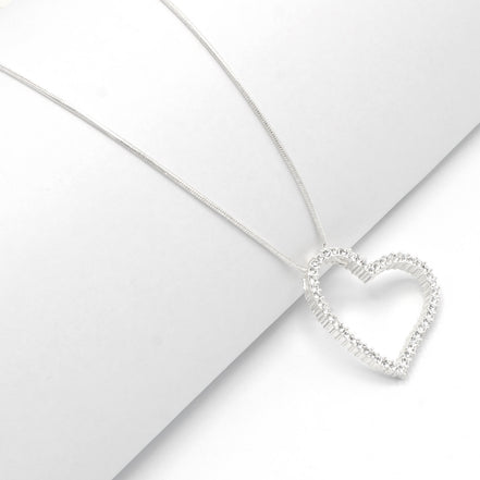 SILVER RHINESTONE HEART NECKLACE # HNN2013L-SIL/CRY