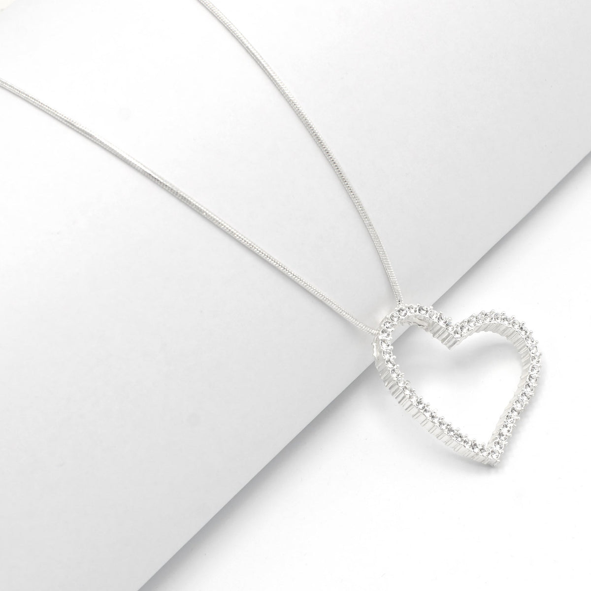 SILVER RHINESTONE HEART NECKLACE # HNN2013L-SIL/CRY