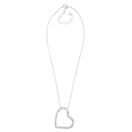 SILVER RHINESTONE HEART NECKLACE # HNN2013L-SIL/CRY