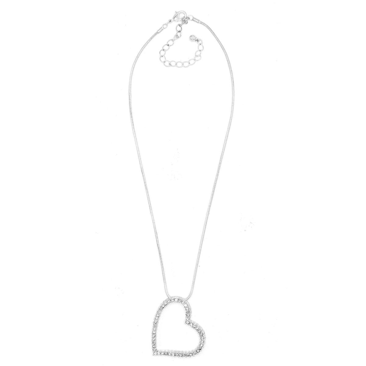 SILVER RHINESTONE HEART NECKLACE # HNN2013L-SIL/CRY