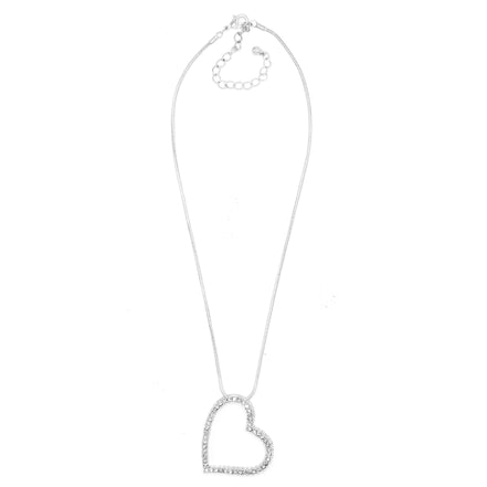 SILVER RHINESTONE HEART NECKLACE # HNN2013L-SIL/CRY