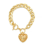 GOLD HEART CHARM  CUBAN CHAIN BRACELET #HNB90675GD