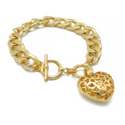 GOLD HEART CHARM  CUBAN CHAIN BRACELET #HNB90675GD
