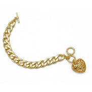 GOLD HEART CHARM  CUBAN CHAIN BRACELET #HNB90675GD