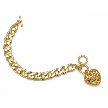GOLD HEART CHARM  CUBAN CHAIN BRACELET #HNB90675GD