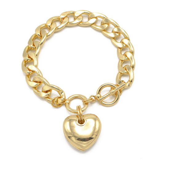 GOLD HEART CHARM  CUBAN CHAIN BRACELET #HNB90675GD