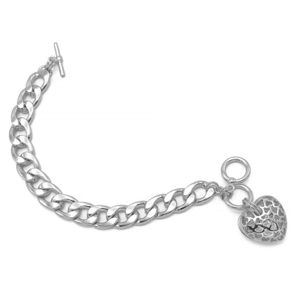 Cream Pearl Rhodium Heart Charm Cuban Chain Bracelet # # HNB90657RDCM(LA9)