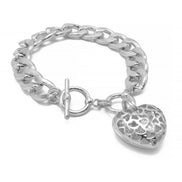 RHODIUM HEART CHARM  CUBAN CHAIN BRACELET #HNB90675RD