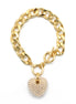 Cream Pearl Gold Heart Charm  Cuban Chain Bracelet #HNB90657GDCM(LA9/IA15)