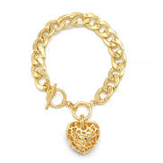 Cream Pearl Gold Heart Charm  Cuban Chain Bracelet #HNB90657GDCM(LA9/IA15)