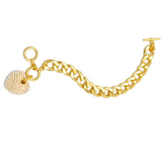 Cream Pearl Gold Heart Charm  Cuban Chain Bracelet #HNB90657GDCM(LA9/IA15)