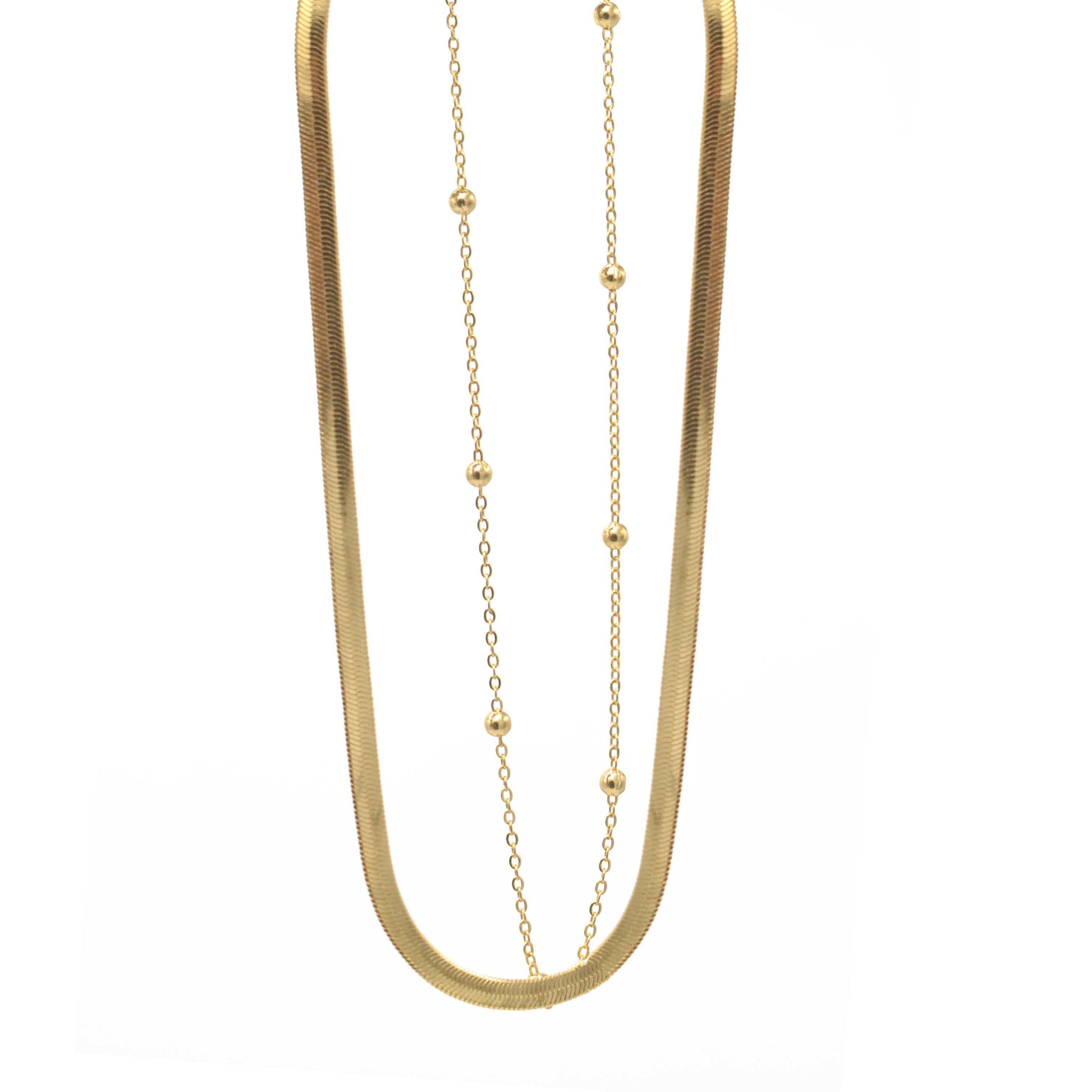 GOLD DOUBLE ROW SNAKE CHAIN CHOKER NECKLACE #HNN90673GD