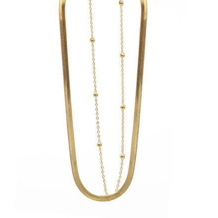 GOLD DOUBLE ROW SNAKE CHAIN CHOKER NECKLACE #HNN90673GD