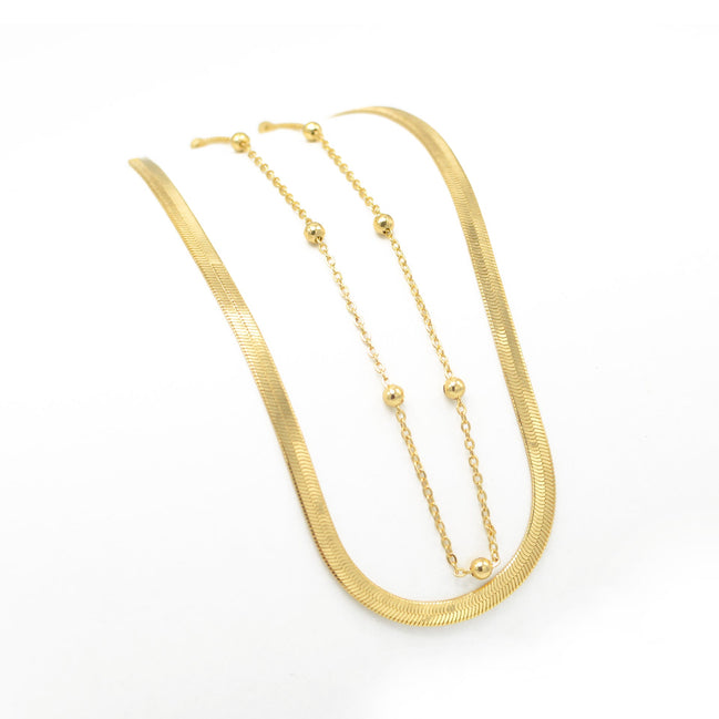 GOLD DOUBLE ROW SNAKE CHAIN CHOKER NECKLACE #HNN90673GD