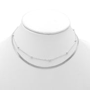 RHODIUM DOUBLE ROW SNAKE CHAIN CHOKER NECKLACE #HNN90673RD(LD14)