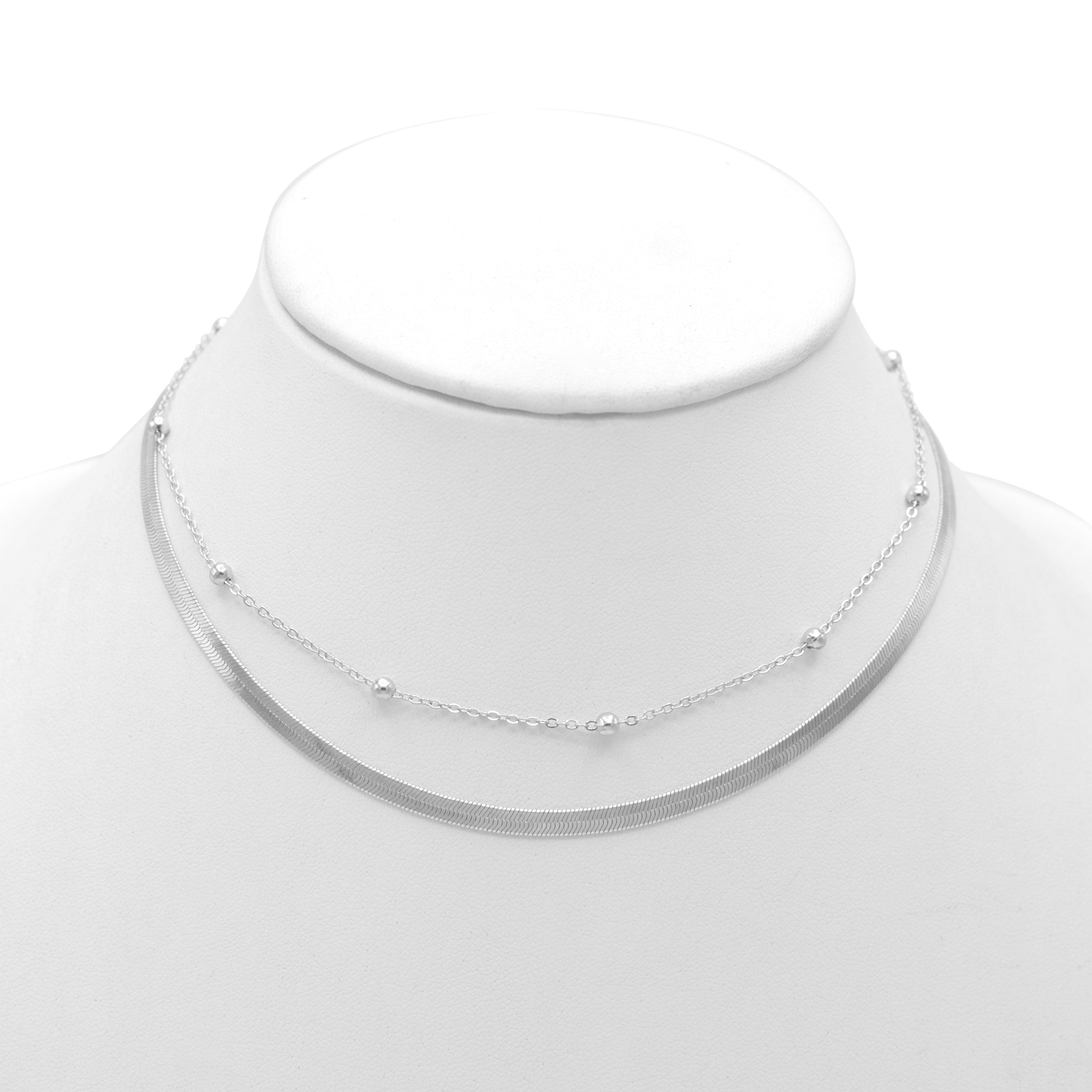 RHODIUM DOUBLE ROW SNAKE CHAIN CHOKER NECKLACE #HNN90673RD(LD14)