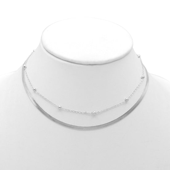 RHODIUM DOUBLE ROW SNAKE CHAIN CHOKER NECKLACE #HNN90673RD(LD14)