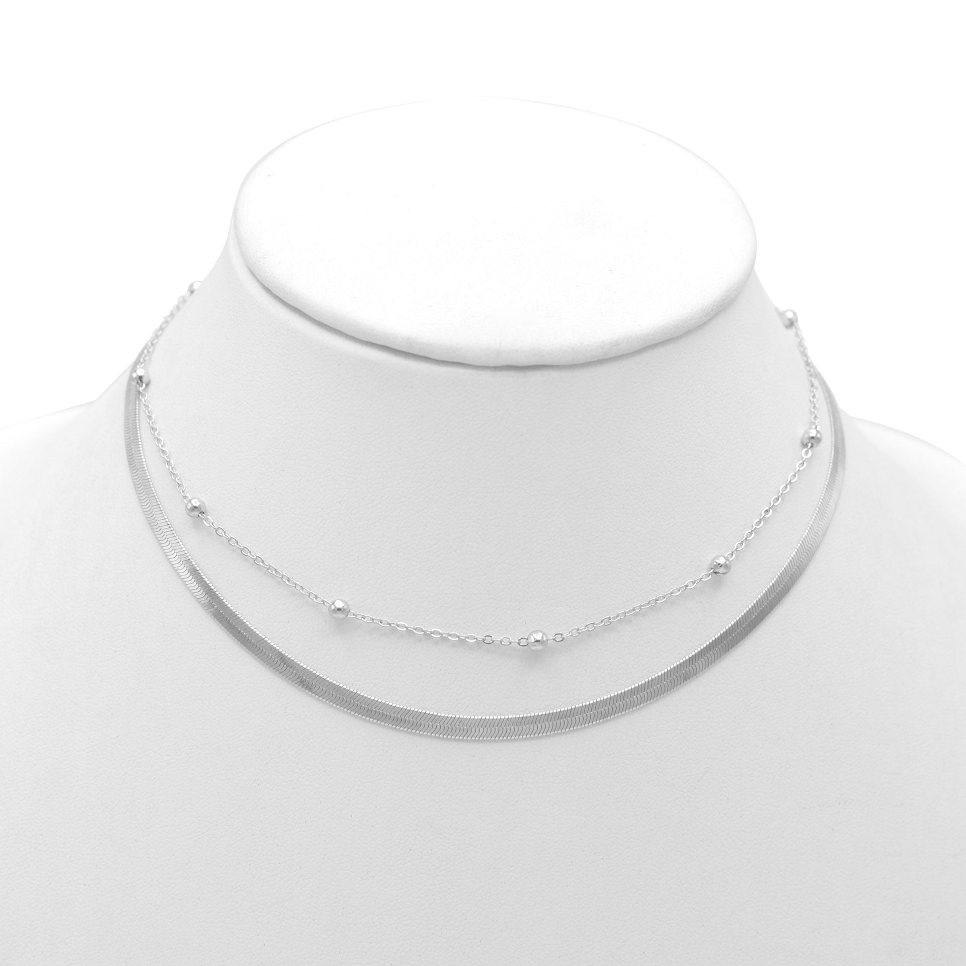 RHODIUM DOUBLE ROW SNAKE CHAIN CHOKER NECKLACE #HNN90673RD(LD14)