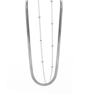 RHODIUM DOUBLE ROW SNAKE CHAIN CHOKER NECKLACE #HNN90673RD(LD14)