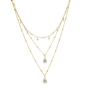 GOLD AND CREAM PEARL 3 ROW LAYER NECKLACE #HNN90668GD(RF13)