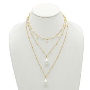 GOLD AND CREAM PEARL 3 ROW LAYER NECKLACE #HNN90668GD(RF13)