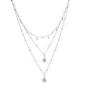 RHODIUM AND CREAM PEARL 3 ROW LAYER NECKLACE #HNN90668RD(RG13)