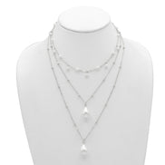RHODIUM AND CREAM PEARL 3 ROW LAYER NECKLACE #HNN90668RD(RG13)