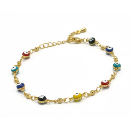 GOLD MULTI COLOR EVIL EYE BRACELET #HNB90659GDMT