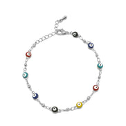 RHODIUM MULTI COLOR EVIL EYE BRACELET #HNB90659RDMT(LD22)