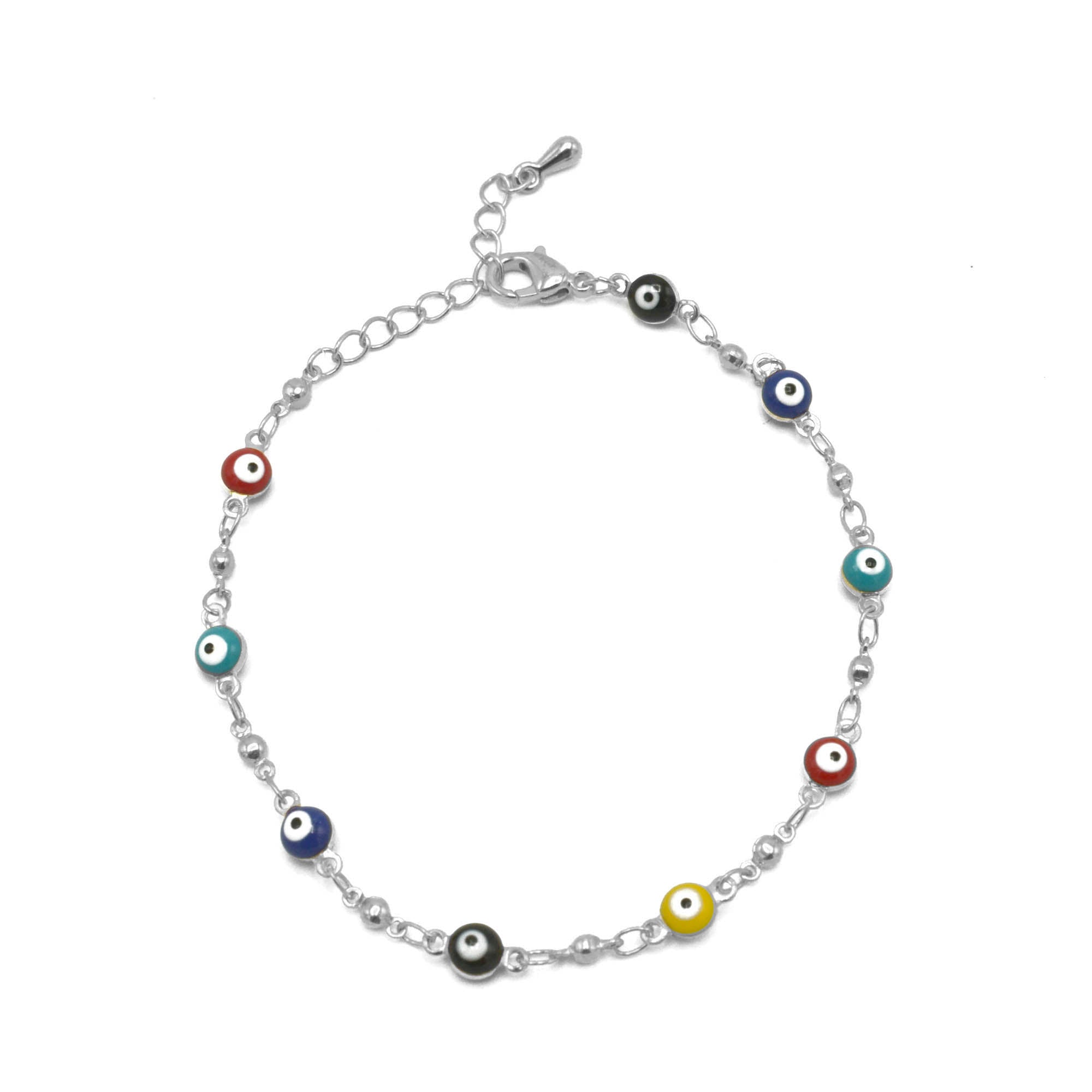 RHODIUM MULTI COLOR EVIL EYE BRACELET #HNB90659RDMT(LD22)