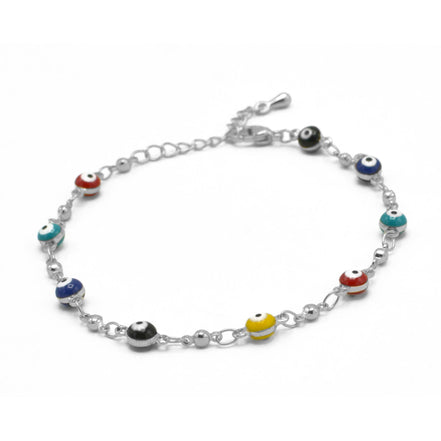 RHODIUM MULTI COLOR EVIL EYE BRACELET #HNB90659RDMT(LD22)