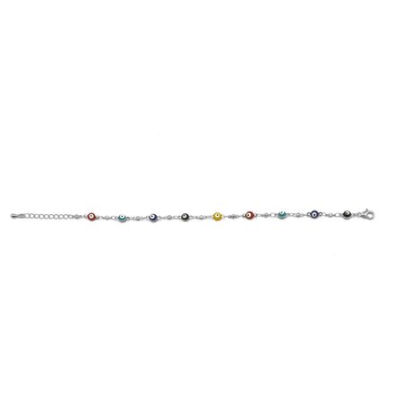 RHODIUM MULTI COLOR EVIL EYE BRACELET #HNB90659RDMT(LD22)