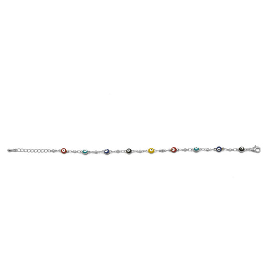 RHODIUM MULTI COLOR EVIL EYE BRACELET #HNB90659RDMT(LD22)