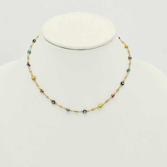 Gold Multi Color Evil Eye Choker Necklace #HNN90721GDMT(LD26)