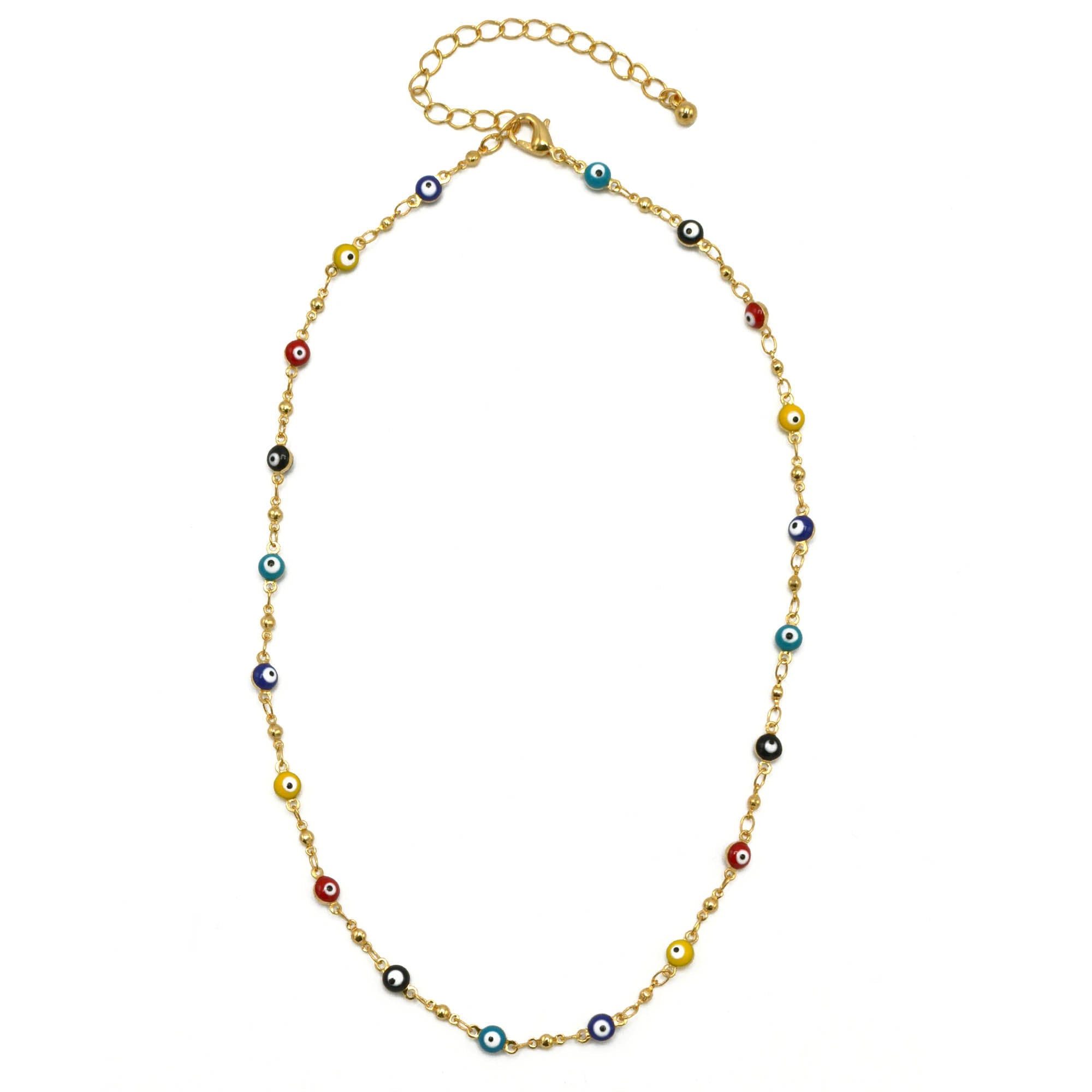Gold Multi Color Evil Eye Choker Necklace #HNN90721GDMT(LD26)