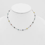 Rhodium Multi Color Evil Eye Choker Necklace #HNN90721RDMT(LD26)