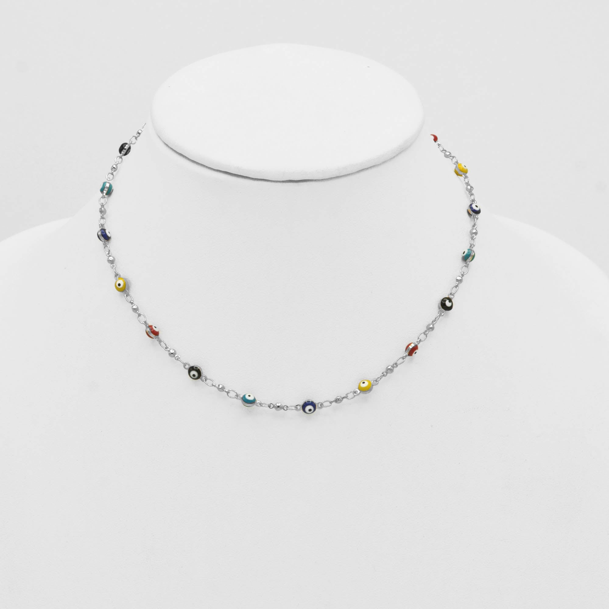 Rhodium Multi Color Evil Eye Choker Necklace #HNN90721RDMT(LD26)