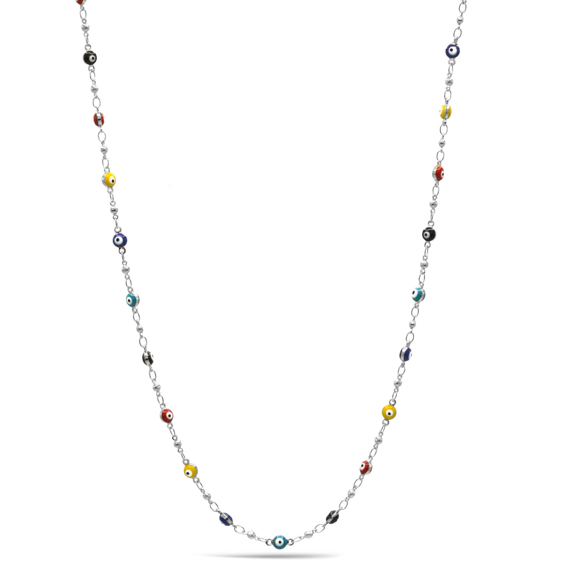 Rhodium Multi Color Evil Eye Choker Necklace #HNN90721RDMT(LD26)