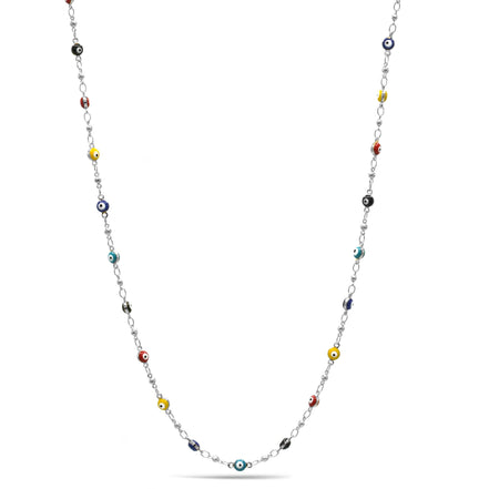 Rhodium Multi Color Evil Eye Choker Necklace #HNN90721RDMT(LD26)