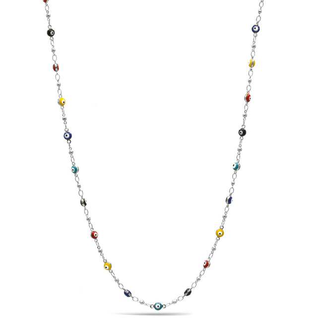 Rhodium Multi Color Evil Eye Choker Necklace #HNN90721RDMT(LD26)