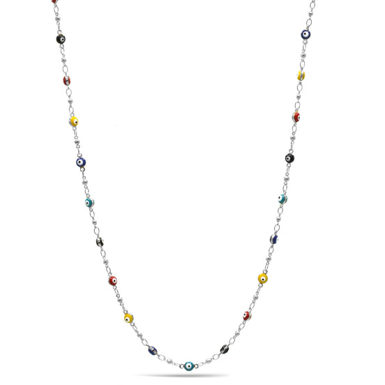 Rhodium Multi Color Evil Eye Choker Necklace #HNN90721RDMT(LD26)
