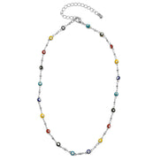 Rhodium Multi Color Evil Eye Choker Necklace #HNN90721RDMT(LD26)