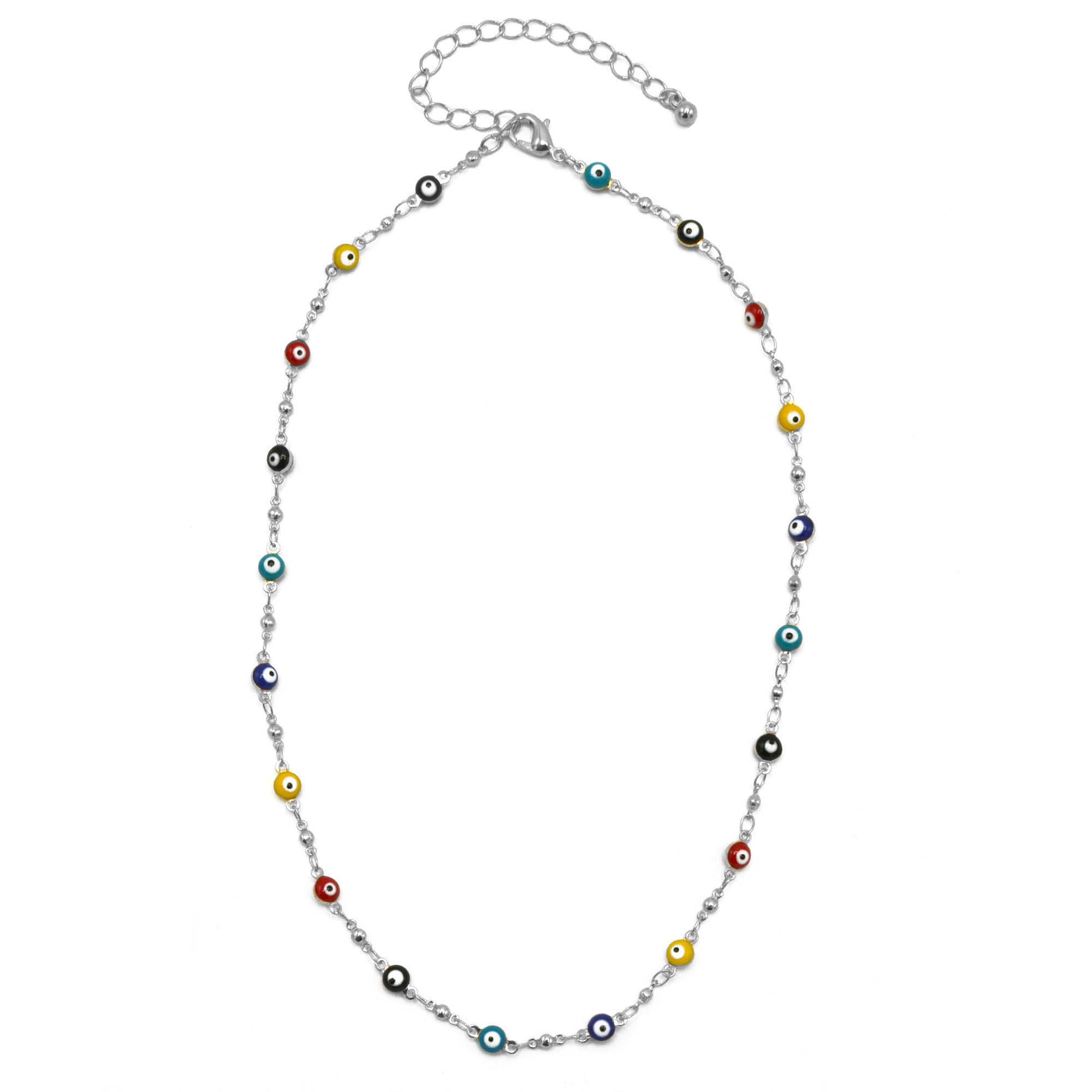 Rhodium Multi Color Evil Eye Choker Necklace #HNN90721RDMT(LD26)