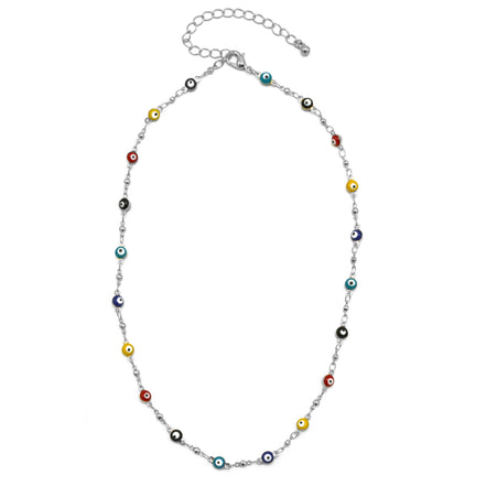 Rhodium Multi Color Evil Eye Choker Necklace #HNN90721RDMT(LD26)