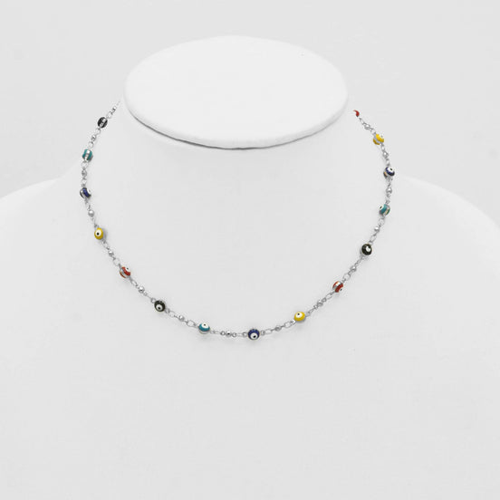 Rhodium Multi Color Evil Eye Choker Necklace #HNN90721RDMT(LD26)