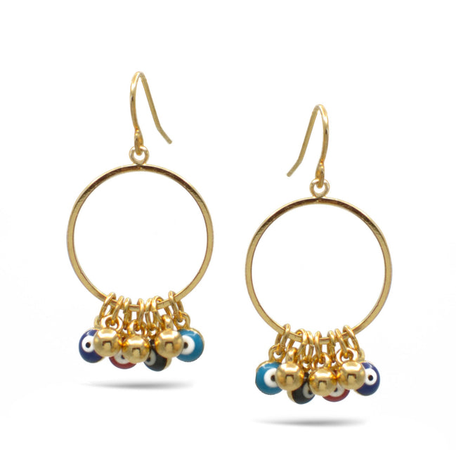 Gold Multi Color Evil Eye Earrings Set# HNE90722GDMT(LE23)